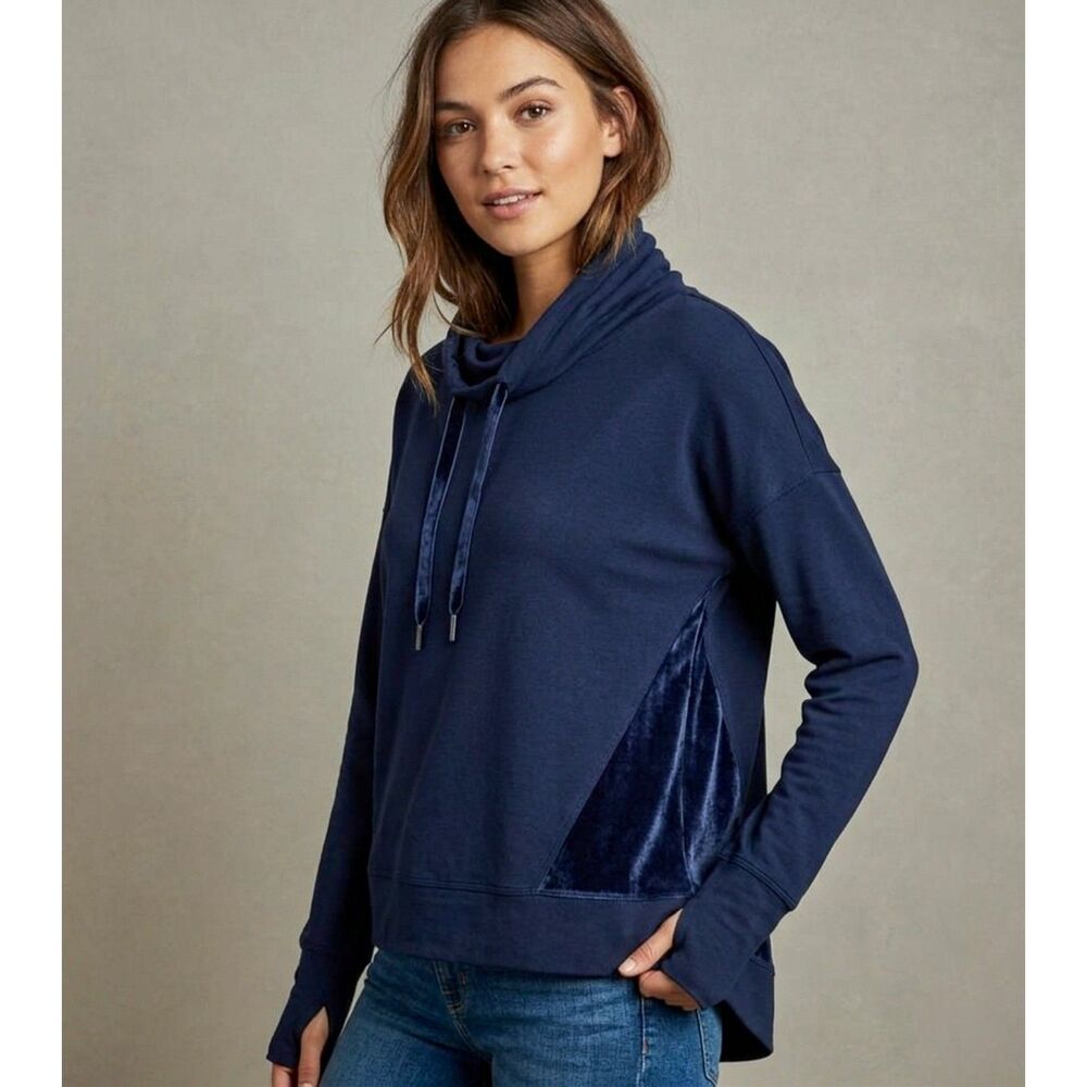 C9 Champion Cozy Pullover Cowl Neck Velvet Trim Sweatshirt Navy Blue Size M